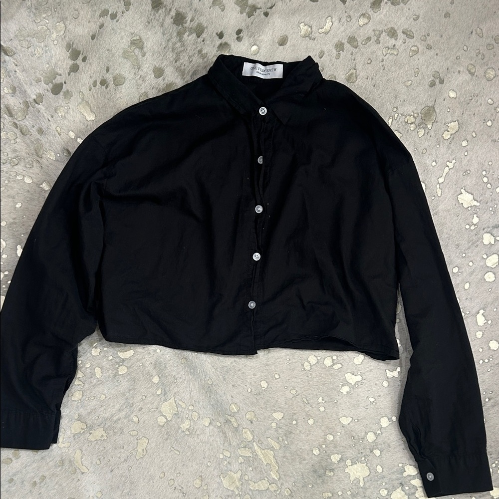 Black Button-Up Cropped Shirt